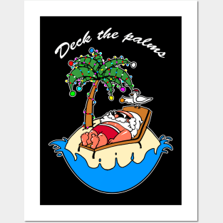 Deck the Palms Funny Beach Christmas Holiday Party Santa Palms X-Mas Posters and Art